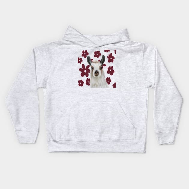 Llama | Burgundy Red Retro Flowers | Llama Lovers gift Kids Hoodie by Suneldesigns